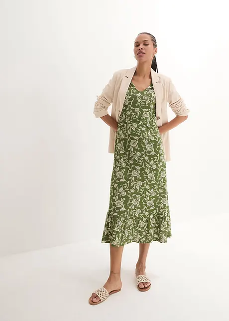 Jersey jurk met pofmouwen en volant, bonprix