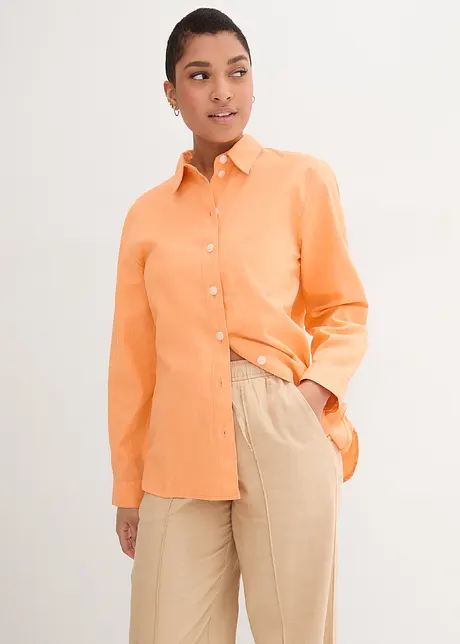 Oversized blouse van linnenmix met knoopsluiting achter, bpc bonprix collection