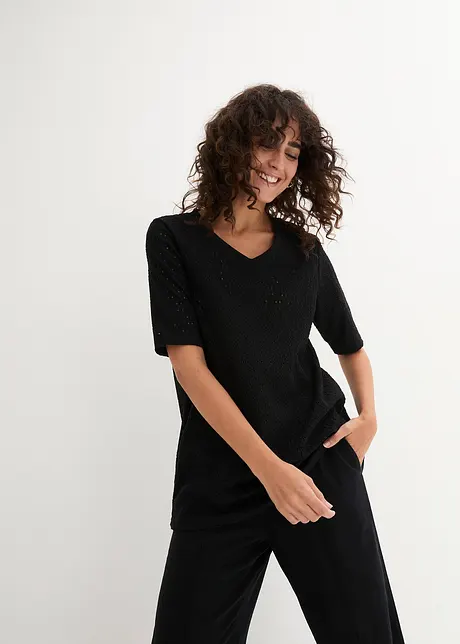 Crêpe shirt met broderie anglaise, licht transparant, bonprix