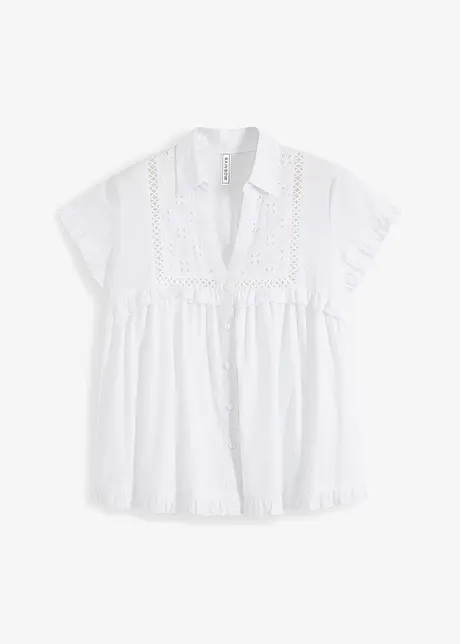 Blouse met korte mouwen en broderie anglaise, bonprix
