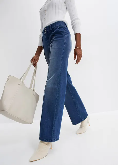 Wide leg jeans met mid waist, bonprix