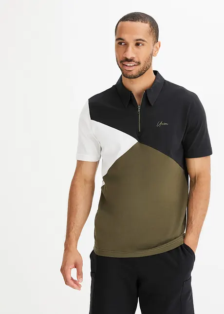 Stretch poloshirt met rits van biologisch katoen, slim fit, bonprix