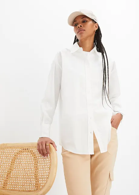 Oversized overhemdblouse met knoopsluiting van katoen, bonprix