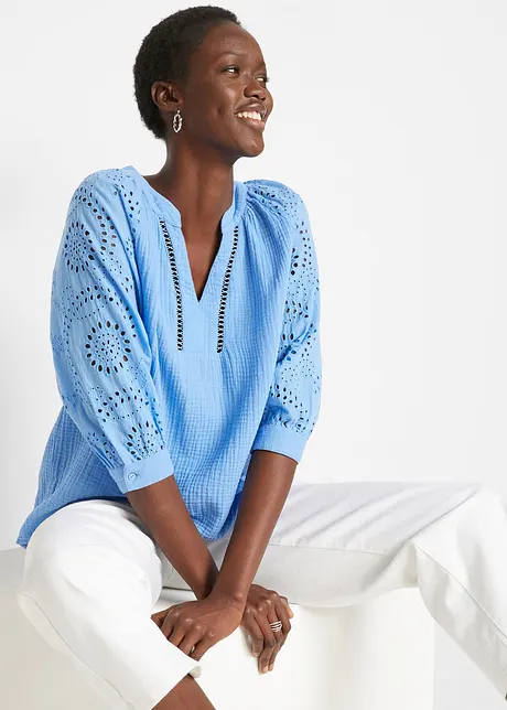 Mousseline tuniek met broderie anglaise, bonprix
