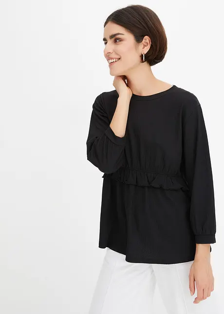 Crinkle shirt met volant, bonprix