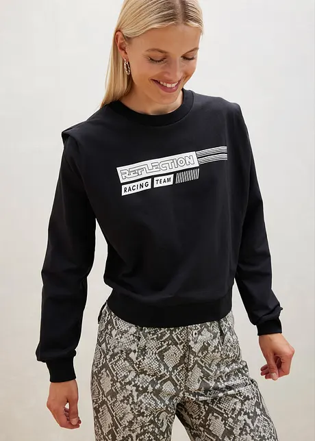 Cropped sweater met wording, bonprix