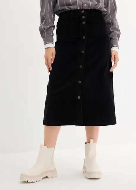 Stretch corduroy midi rok met knoopsluiting, bonprix