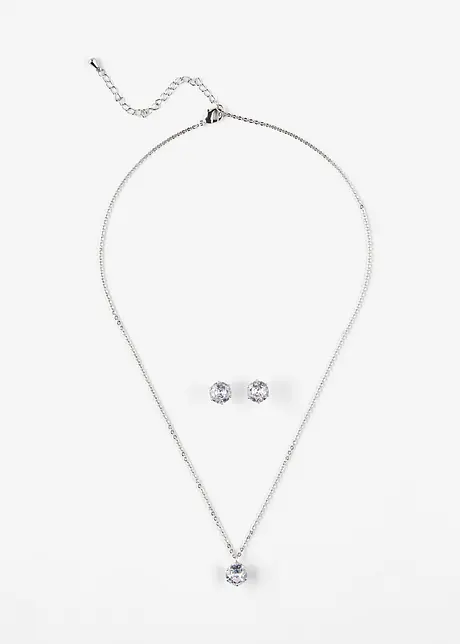 Ketting en oorstekers met zirkonia (3-dlg. set), bonprix