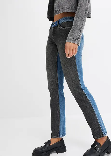 Straight jeans met low waist en colourblocking, bonprix