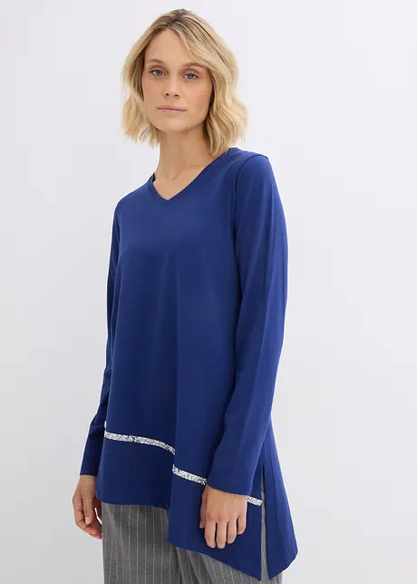 Longshirt met asymmetrische snit en glitter, bonprix