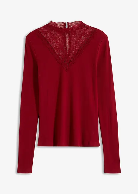 Geribd shirt met kanten halslijn, bonprix