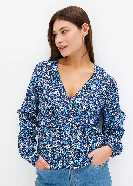 Gedessineerde blouse met volants, bonprix