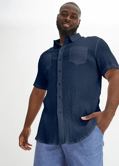 Overhemd van katoen in crinkle look met korte mouwen, bonprix