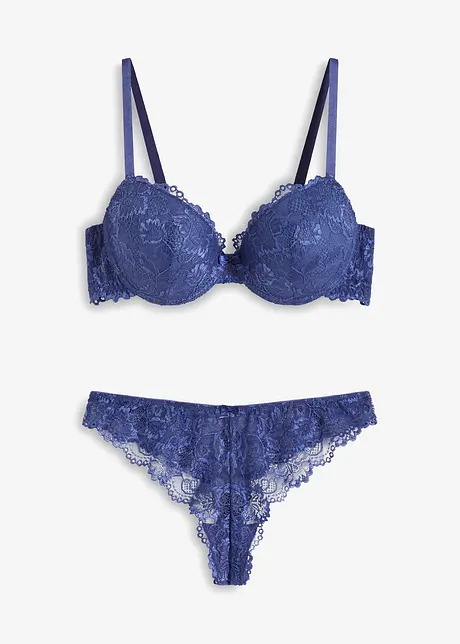 Voorgevormde bh met beugels + string van zachte kant (2-dlg. set), bonprix