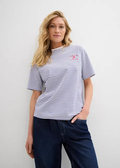 Gestreept T-shirt met borduursel, bonprix