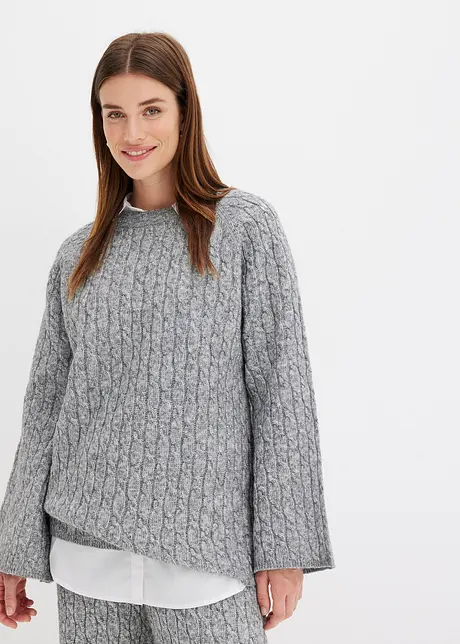 Oversized trui met kabelpatroon, bonprix