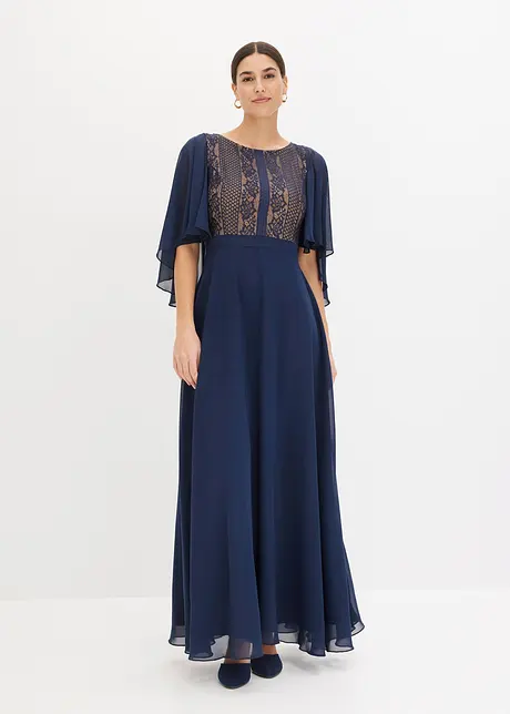 Chiffon jurk met cap en inzetstuk van kant, bonprix