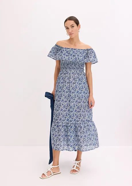 Boho midi jurk van licht katoen met een carmen-hals, bonprix