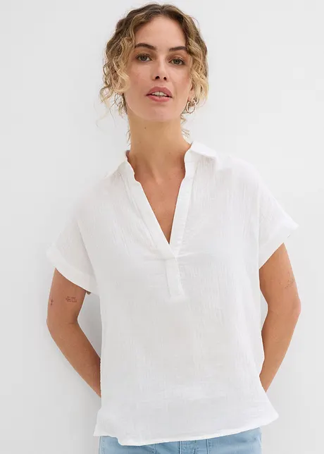 Blouse met korte mouwen van luchtige mousseline, bonprix