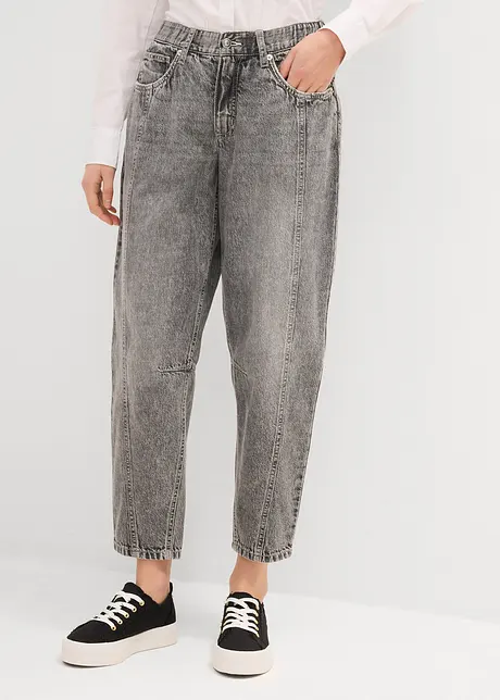 Barrel jeans mid waist, comfortabele tailleband, cropped, bonprix