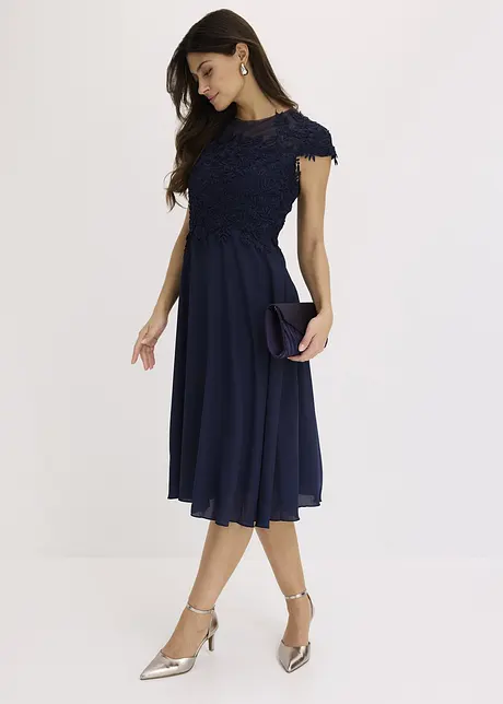 Midi jurk van delicate tule met kant, bonprix
