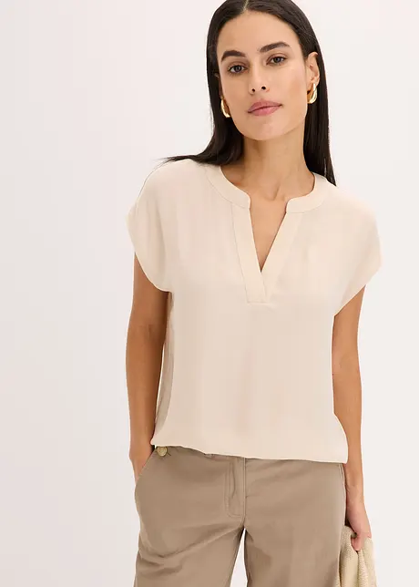 Soepelvallende, satijnen blouse met oversized schouders, bonprix