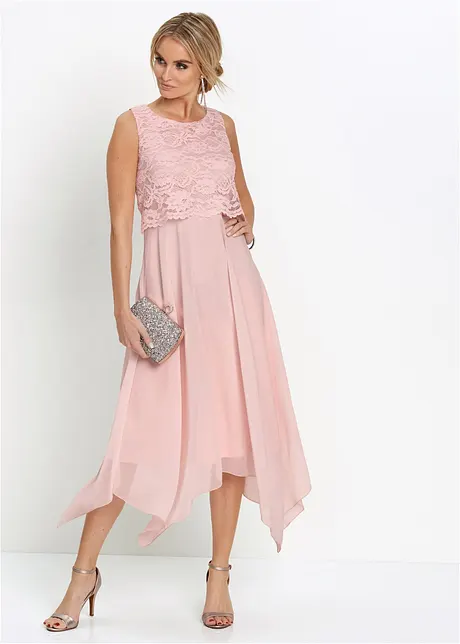 Premium chiffon midi jurk met kant, bonprix