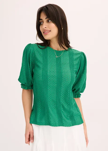 Shirt met broderie anglaise en volants, bonprix