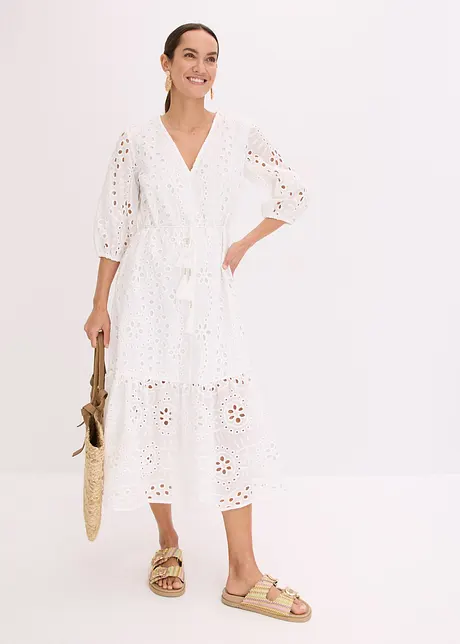 Midi jurk met broderie anglaise, bonprix