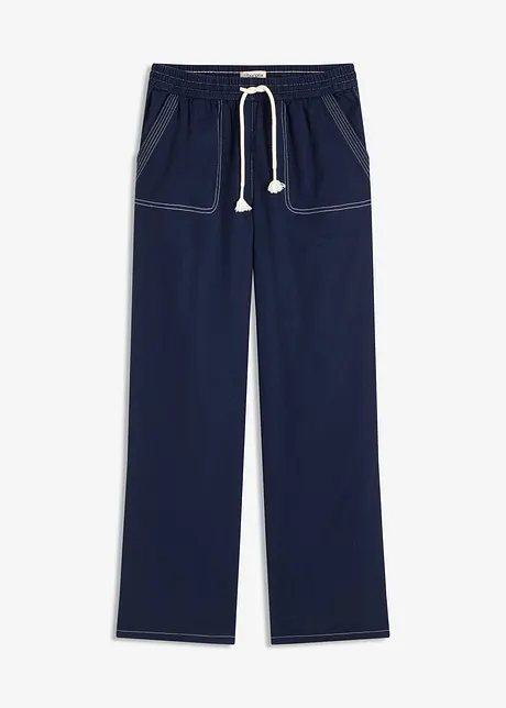 Lichte twill broek met een koord en naden in een contrastkleur, bonprix