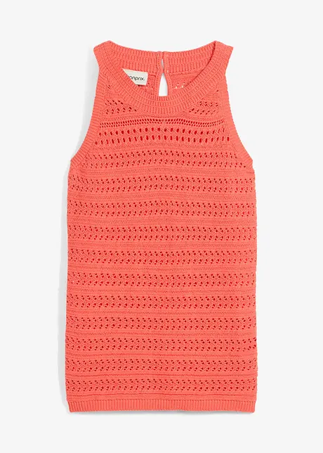 Gebreide ajour top met linnen, bonprix