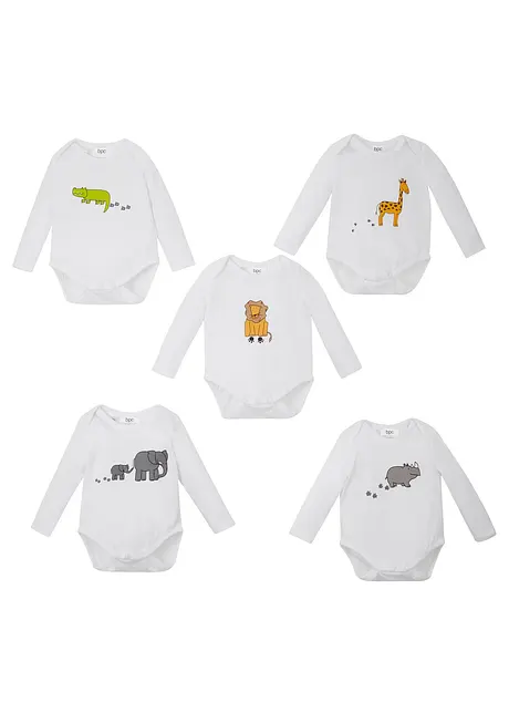 Baby rompertje met lange mouwen (set van 5) van biologisch katoen, bonprix