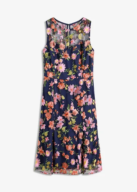 Midi jurk met bloemenborduursel, bonprix