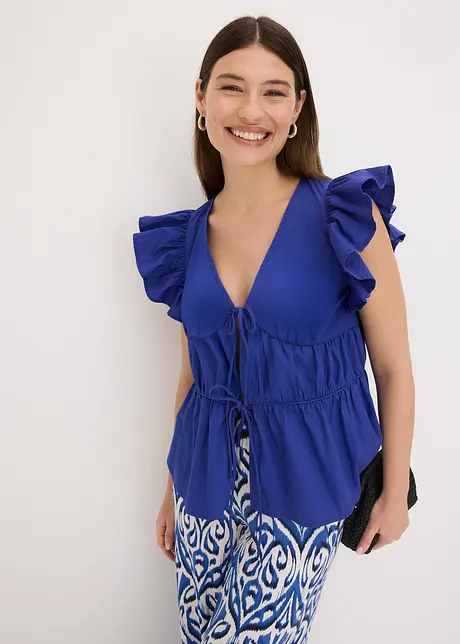 Blouse met strikkoordjes van puur katoen, bonprix