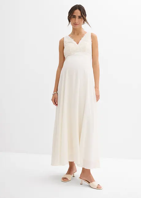 Zwangerschaps trouwjurk met kant, satijn en georgette, bonprix