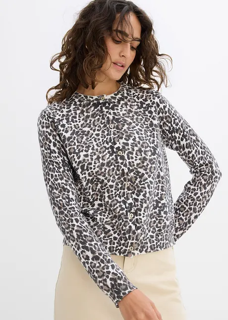 Fijn gebreid vest met luipaardprint, bonprix