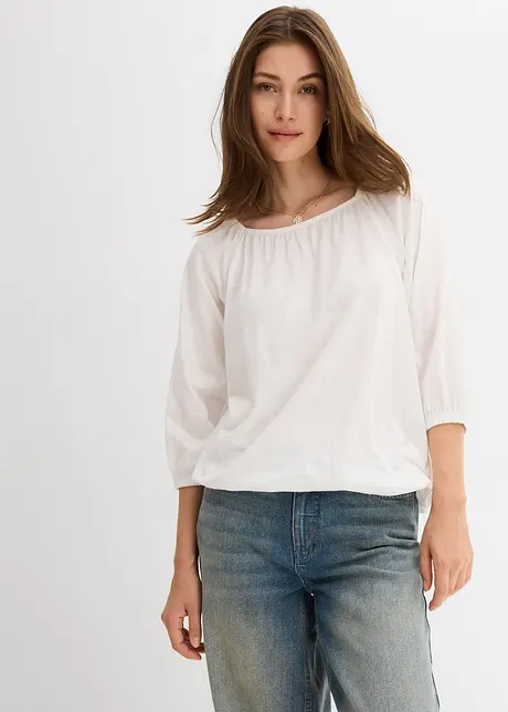 Katoenen shirtblouse met carréhals, halflange mouw, bonprix