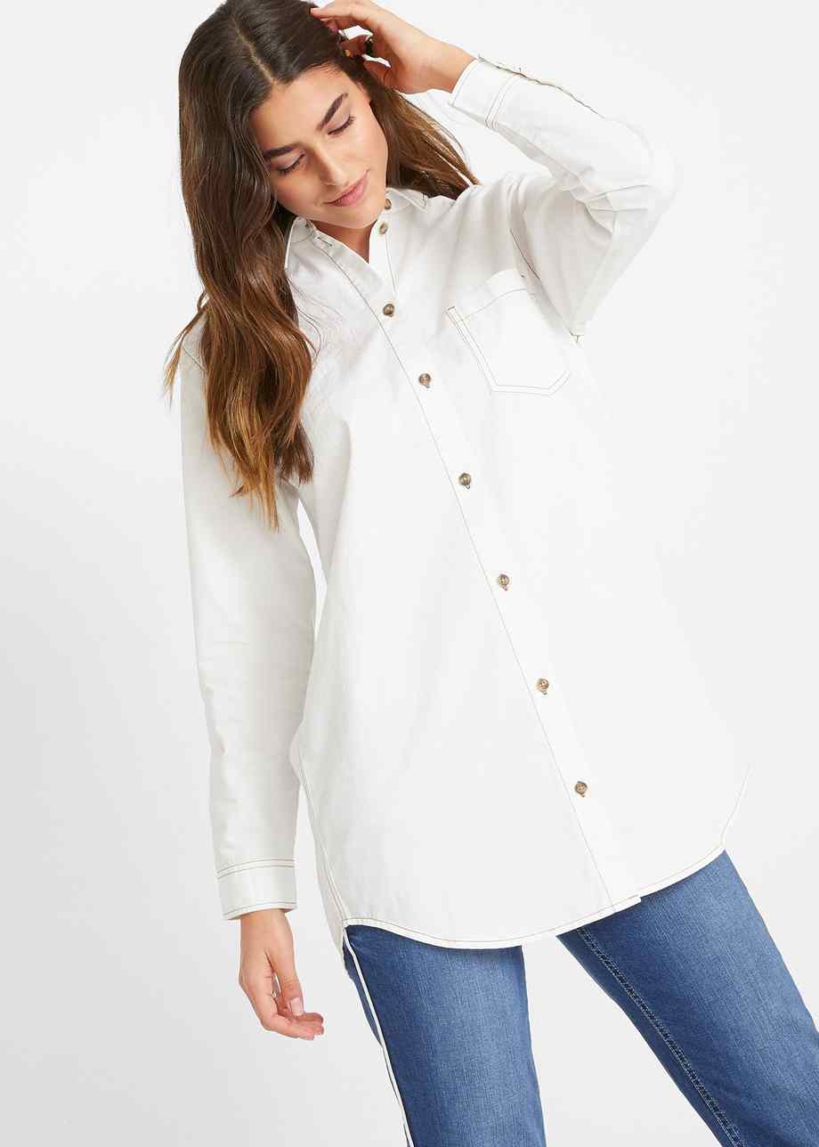 Extra lange spijkerblouse - wit