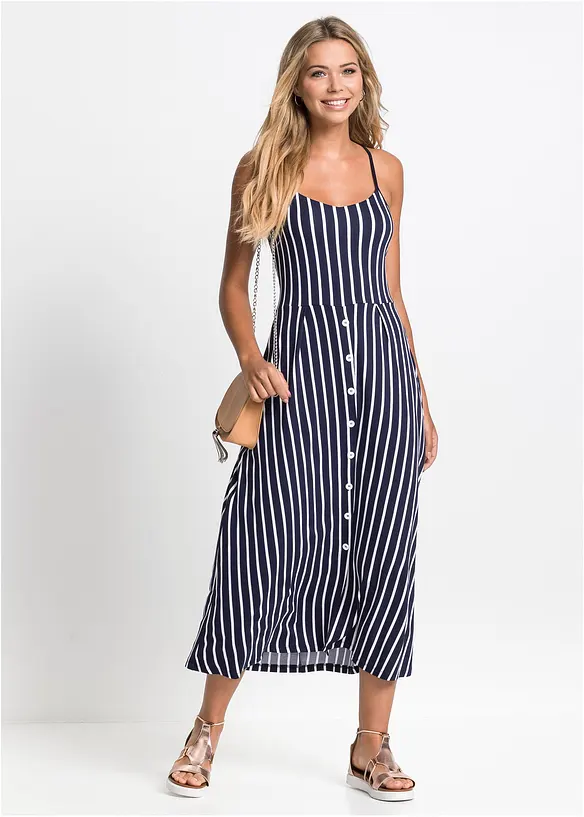 Gestreepte jersey zomerjurk met knopen, bonprix