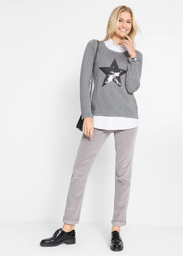 2-in-1 trui met blouse-inzet, lange mouw, bpc bonprix collection