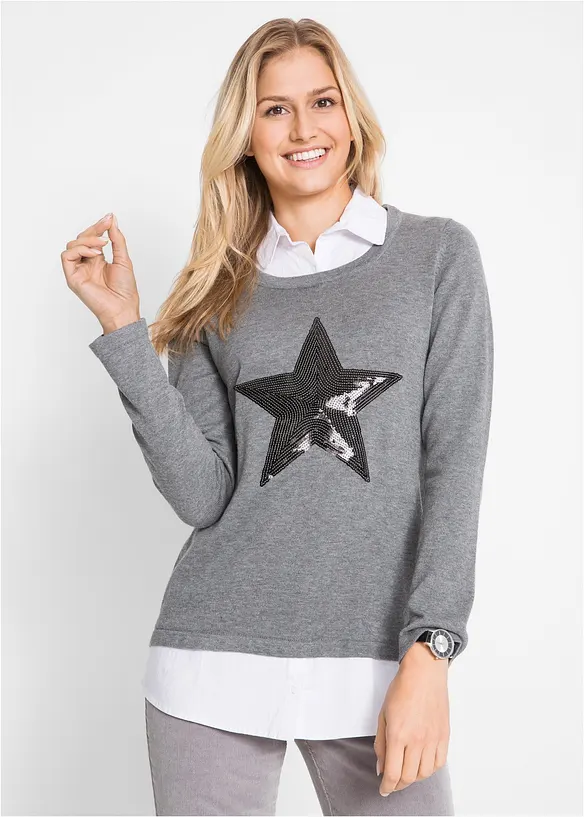 2-in-1 trui met blouse-inzet, lange mouw, bpc bonprix collection