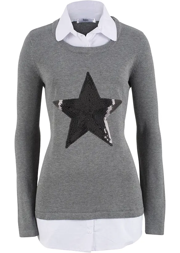 2-in-1 trui met blouse-inzet, lange mouw, bpc bonprix collection