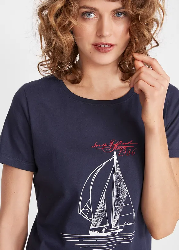 Katoenen T-shirt met print en zijsplitten, bonprix