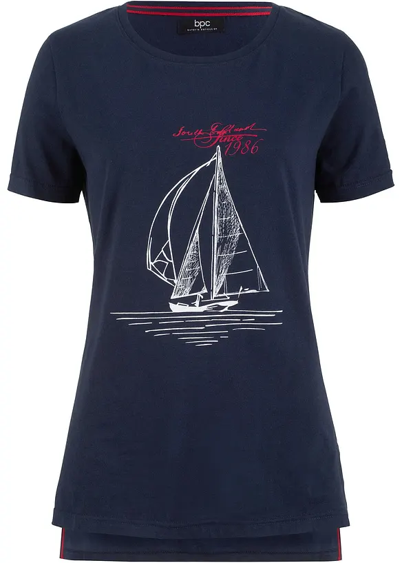 Katoenen T-shirt met print en zijsplitten, bonprix