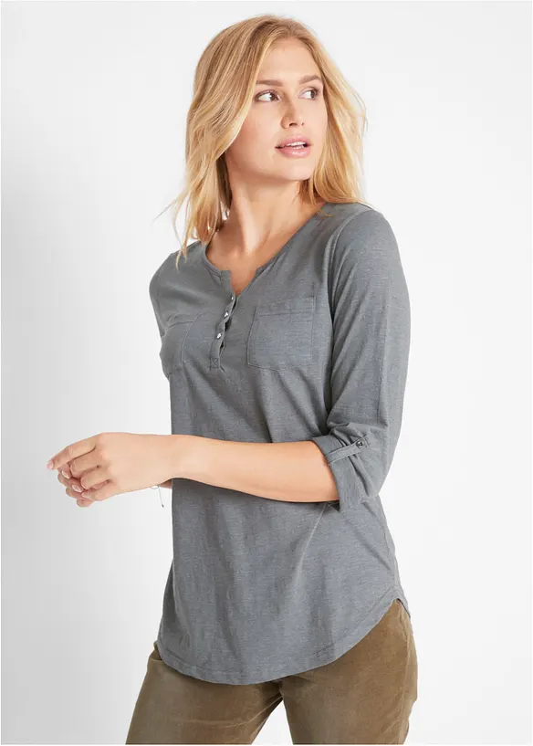 Katoenen Henley shirt met knoopsluiting, bonprix