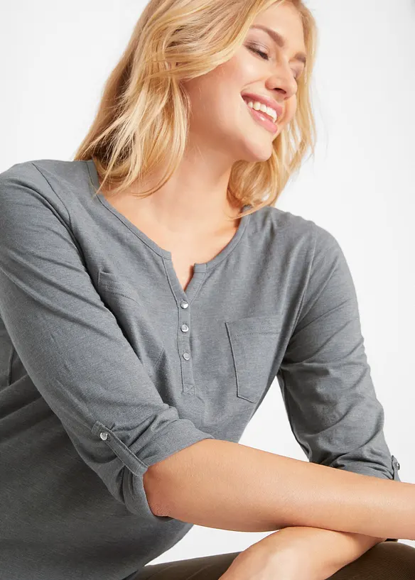 Katoenen Henley shirt met knoopsluiting, bonprix