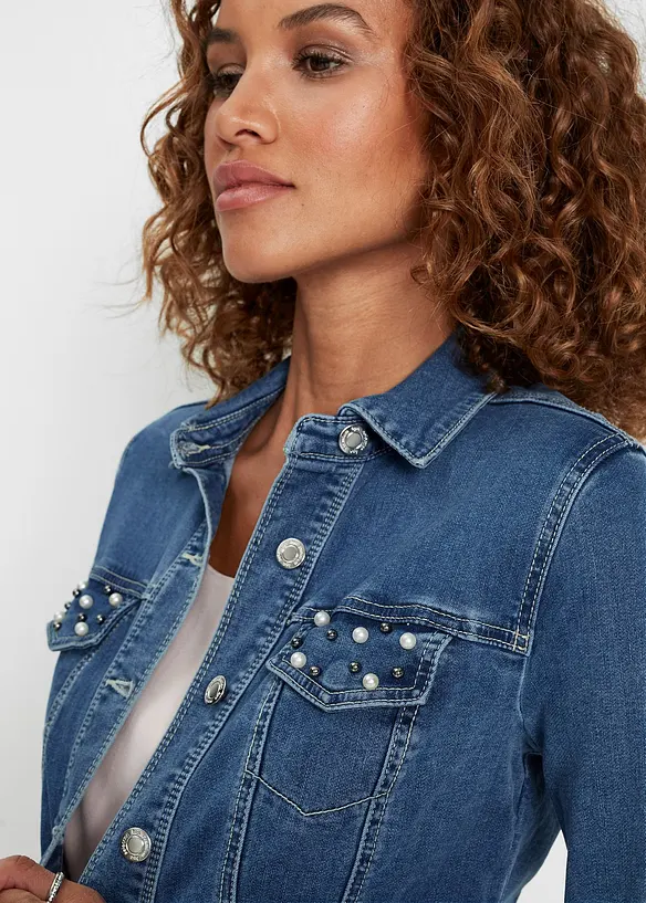 Denim bolero met parels, bonprix
