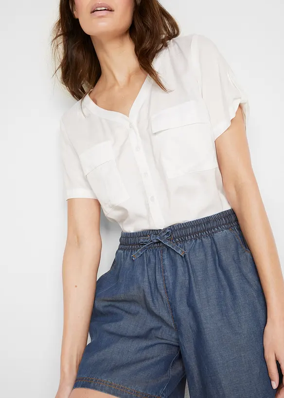 Lichte denim short met linnen en comfortband, extra wijd, bonprix