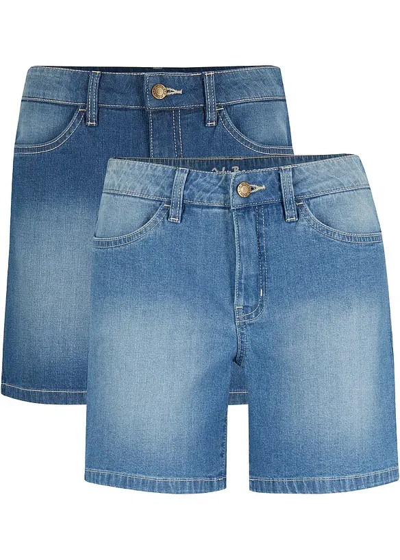 Stretch jeans short slim fit mid waist (set van 2), bonprix