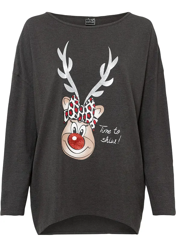 Off-shoulder shirt met kerstmotief, bonprix